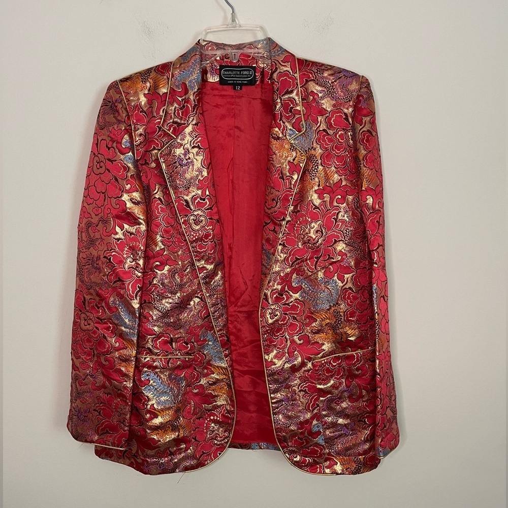 Vintage Charlotte Ford II Metallic Embroidered Silk Blend Blazer Size 12 - Picture 13 of 13